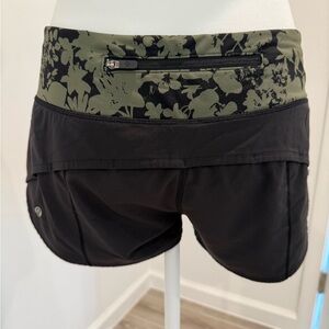 Women's Black and Green Floral Shorts